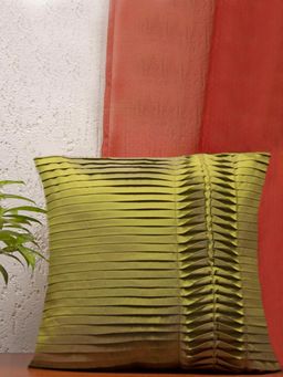 Zeba World - Green Pleated Technique Polyester Cushion Cover (16x16 Inches)