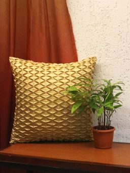 Zeba World - Yellow Pleated Technique Polyester Cushion Cover (16x16 Inches)
