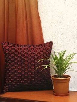 Zeba World - Maroon Pleated Technique Polyester Cushion Cover (16x16 Inches)