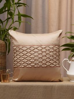 Zeba World - Cream Pleated Technique Embroidered Polyester Cushion Cover (16x16 Inches)