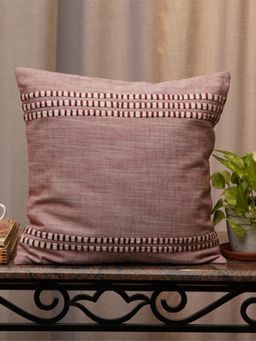 Zeba World - Pink Hand Embroidered Cotton Blend Cushion Cover (16x16 Inches)