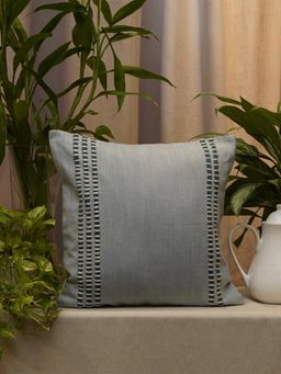Zeba World - Grey Hand Embroidered Textured Cotton Cushion Cover (16x16 Inches)