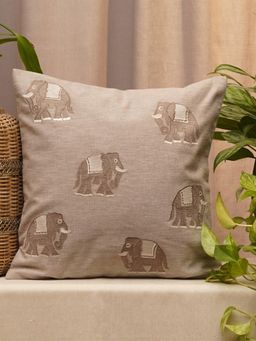 Zeba World - Beige Embroidered Cotton Blend Cushion Cover (16x16 Inches)