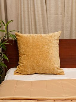 Zeba World - Mustard Solid Textured Polyester Blend Cushion Cover (24 x 24 Inches)