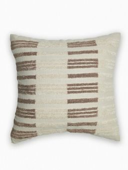 Zeba World - Beige Hand Embroidered Polycotton Cushion Cover (16x16 Inches)