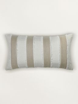 Zeba World - Beige Patchwork Frayed Edges Polycotton Cushion Cover (12 x 22 Inches)