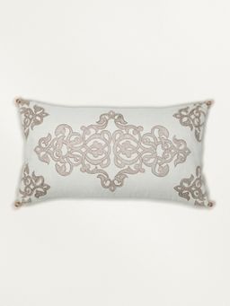 Zeba World - Beige Aari Hand Embroidered Polycotton Cushion Cover (12 x 22 Inches)