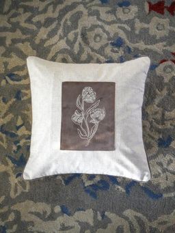 Zeba World - Cream Floral Embroidered Polycotton Cushion Cover (16x16 Inches)