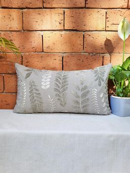Zeba World - Grey Aari Embroidered Polycotton Cushion Cover (12 x 22 Inches)