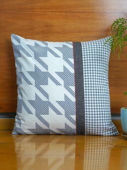 Zeba World - Grey Geometric Pattern Embroidered Patchwork Polycotton Cushion Cover (18 x 18 Inches)