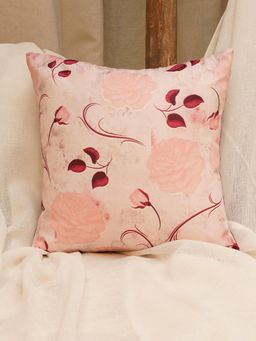 Zeba World - Pink Floral Printed Polycanvas Cushion Cover (16x16 Inches)