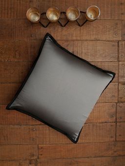 Zeba World - Grey Flat Border Piped Polyester Cushion Cover (16x16 Inches)