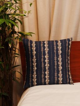 Zeba World - Navy Blue Stripes Printed Polycanvas Cushion Cover (16x16 Inches)