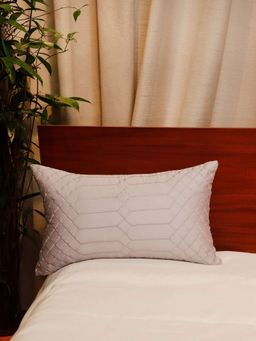 Zeba World - Grey Quilted Hand Embroidered Cotton Cushion Cover (12 x 20 Inches)