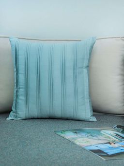 Zeba World - Blue Pleated Technique Cotton Cushion Cover (16x16 Inches)