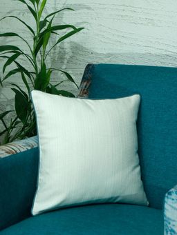 Zeba World - Off White Stripes Cord Piped Cotton Blend Cushion Cover (16x16 Inches)