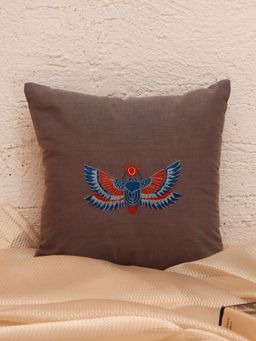 Zeba World - Grey Egyptian Scarab Embroidered Polycanvas Cushion Cover (12 x 12 Inches)