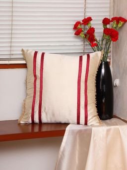 Zeba World - Cream Stripes Embroidered Polycotton Cushion Cover (16x16 Inches)