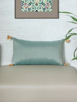 Zeba World - Green Solid Golden Tassels Polyester Cushion Cover (12 x 22 Inches)