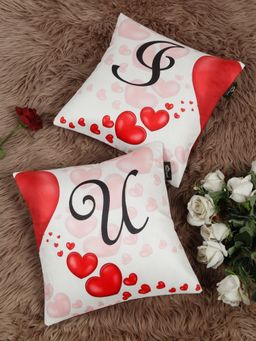 HOSTA HOMES - Love Theme Soft Velvet Cushion Covers (Pack of 2) (16x16 Inches)