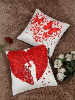 HOSTA HOMES - Love Theme Soft Velvet Cushion Covers (Pack of 2) (16x16 Inches)