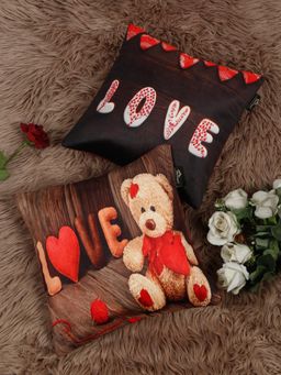 HOSTA HOMES - Love Theme Soft Velvet Cushion Covers (Pack of 2) (16x16 Inches)