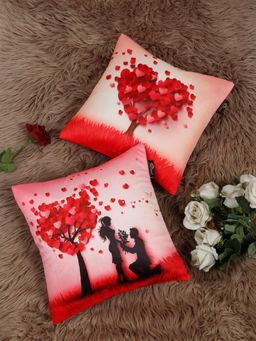 HOSTA HOMES - Love Theme Soft Velvet Cushion Covers (Pack of 2) (16x16 Inches)