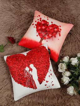 HOSTA HOMES - Love Theme Soft Velvet Cushion Covers (Pack of 2) (16x16 Inches)