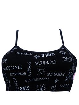 D'chica - Non Padded Non Wired Beginner Bra Black Mattalic Text Print. Black