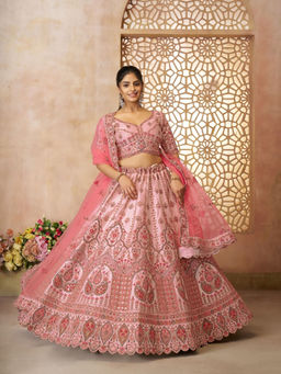Odette - Pink Silk Blend Embroidered Semi-Stitched Lehenga Choli with Dupatta (Set of 3)