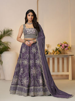 Odette - Purple Silk Blend Embroidered Semi-Stitched Lehenga Choli with Dupatta (Set of 3)