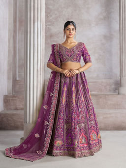 Odette - Purple Banarasi Silk Embroidered Semi-Stitched Lehenga Choli with Dupatta (Set of 3)