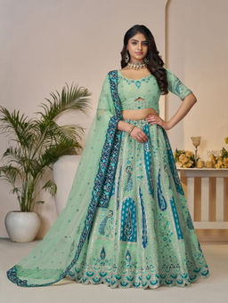 Odette - Sky Blue Banarasi Silk Embroidered Semi-Stitched Lehenga Choli with Dupatta (Set of 3)