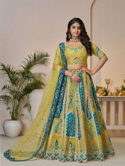 Odette - Yellow Banarasi Silk Embroidered Semi-Stitched Lehenga Choli with Dupatta (Set of 3)