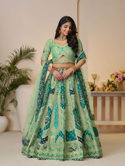 Odette - Light Green Banarasi Silk Embroidered Semi-Stitched Lehenga Choli with Dupatta (Set of 3)