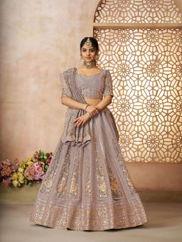 Odette - Lavender Tissue Embroidered Semi-Stitched Lehenga Choli with Dupatta (Set of 3)