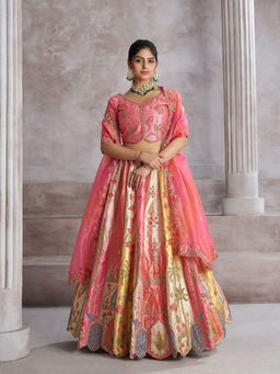 Odette - Multi-Color Banarasi Silk Embroidered Semi-Stitched Lehenga Choli with Dupatta (Set of 3)