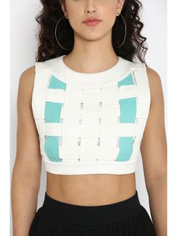 Muvazo - White Cotton Colorblock Fitted Top