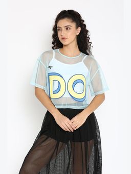 Muvazo - Blue Mesh Solidlain Loose Top