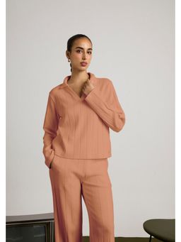 Muvazo - Peach Cotton Textured Regular Top