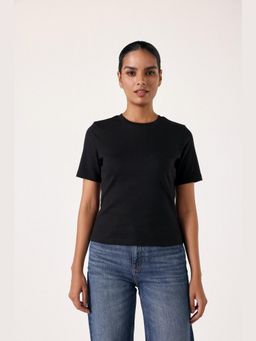 Muvazo - Black Pure Cotton Solidlain Fitted T-Shirt