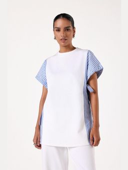 Muvazo - White Cotton Stripes Relaxed Top