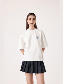 Muvazo - White Pure Cotton Graphic Oversized Top