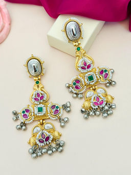 Abdesigns - Enchanting Gold Plated Multi-Color Stones Earrings