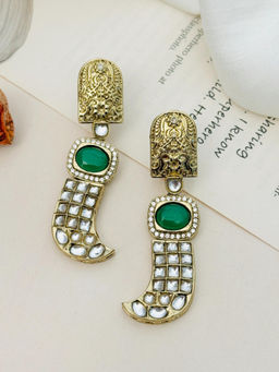 Abdesigns - Enchanting Gold Plated Polki Studded Drop Earrings