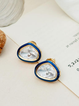 Abdesigns - Enchanting Blue Polki Gold Plated Studs