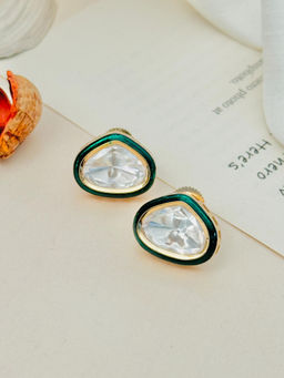 Abdesigns - Enchanting Green Polki Gold Plated Studs
