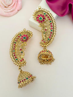 Abdesigns - Enchanting Gold Plated Kempstone Studded Temple Earrings