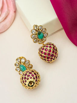 Abdesigns - Enchanting Gold Plated Polki Studded Multi-Color Earrings