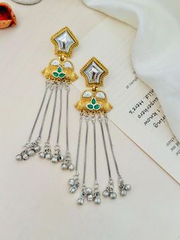 Abdesigns - German Silver Plated Green Earrings